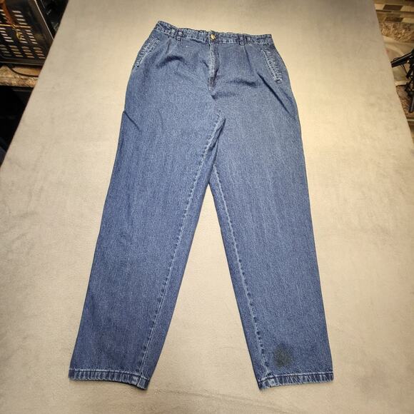Vintage 90s Dockers Jeans Womens 16 Blue Pleated Mom Denim Distressed - Picture 1 of 11